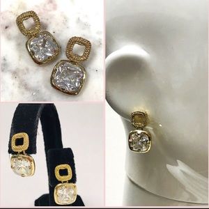 Gorgeous Open Square & Large Cubic Zirconia Earring,Boutique